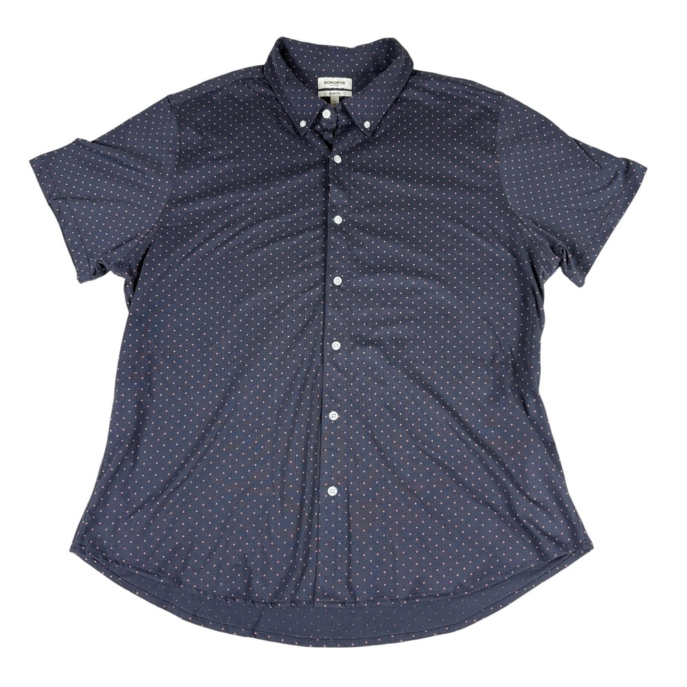 Bonobos Riviera Shirt Mens XXL Navy Pink Polka Dot New Slim Fit Short Sleeve